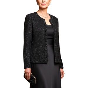 Laurence Kazar beaded black silk evening formal cardigan sweater jacket bolero